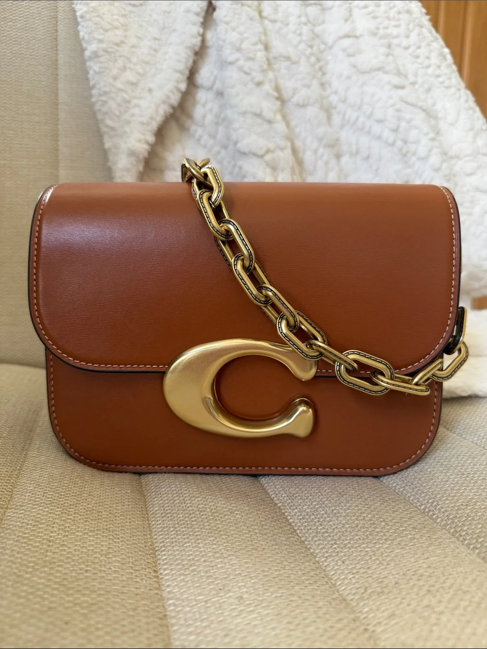 Coach Saddle Brown Idol bag with Gold Chain